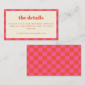 Bold Pink en Oranje checkboard bruiloft Website Informatiekaartje (Voorkant / Achterkant)