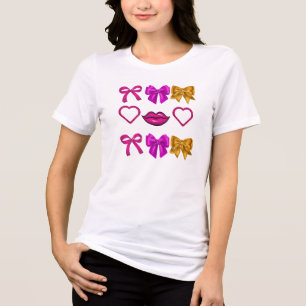 Bold Pink Glam Bows & Glitter Lips Esthetisch Tri-Blend Shirt