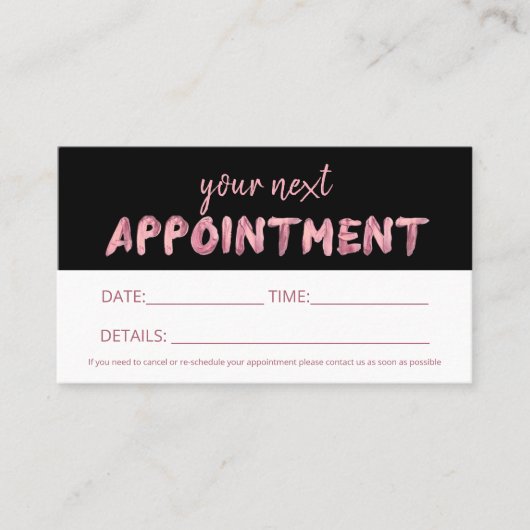 Bold Pink Hand Lettered Appointment Card Visitekaartje (Voorkant)