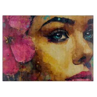 Bold Pink Hibiscus en vrouw Abstract Portret Snijplank
