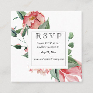 Bold Pink Magnolia Wedding Website RSVP Vierkante Visitekaartje