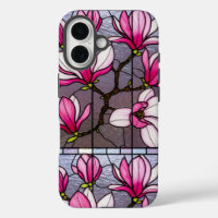 Bold Pink Magnolias Glas in lood Illusie