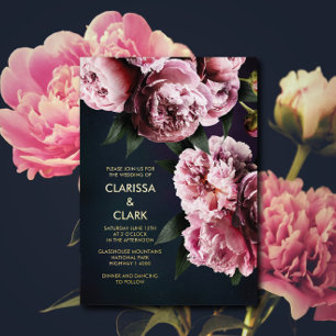 Bold Pink Moody Peony Flower Chic Wedding Folie Uitnodiging