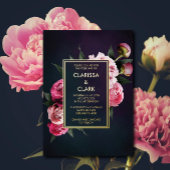 Bold Pink Moody Peony Flower Chic Wedding Folie Uitnodiging