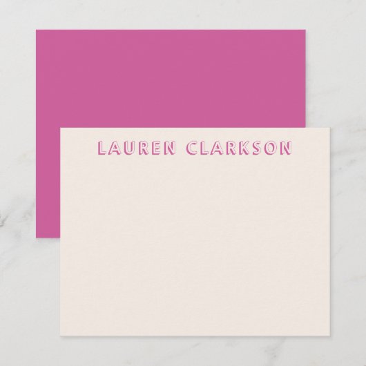 Bold Pink Name Note Card Save The Date (Voorkant / Achterkant)