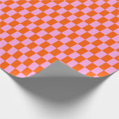 Bold Pink Orange Modern Geometric Check Pattern Cadeaupapier (Hoek)