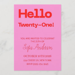 Bold Pink Red 21st Birthday Invite Kaart