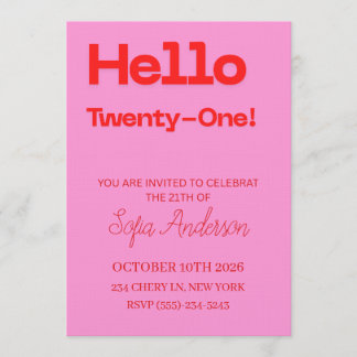 Bold Pink Red 21st Birthday Invite Kaart