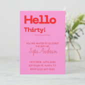Bold Pink Red 30th Birthday Invite Kaart (Staand voorkant)