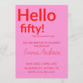 Bold Pink Red 50th Birthday Invite Kaart