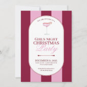 Bold pink red stripe Girls Christmas Invitation (Devant)