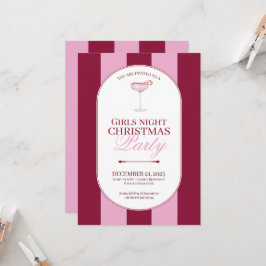 Bold pink red stripe Girls Christmas Invitation Kaart