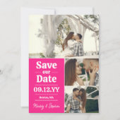 Bold Pink Typografie Foto Collage Save the Date (Voorkant)