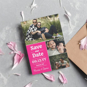 Bold Pink Typografie Foto Collage Save the Date