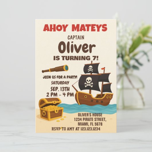 Bold Pirate Adventure Anniversaire Invitation (Debout devant)