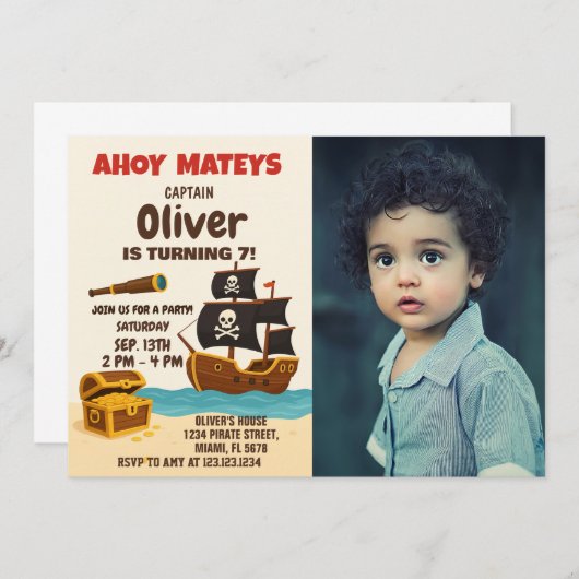 Bold Pirate Adventure Anniversaire Invitation (Devant / Derrière)