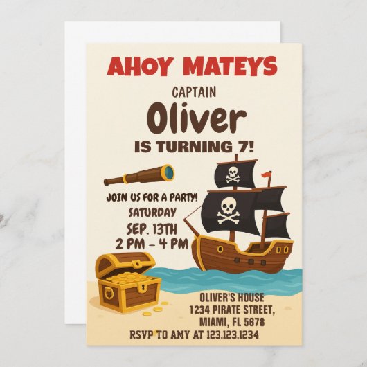 Bold Pirate Adventure Verjaardag Uitnodiging (Voorkant / Achterkant)