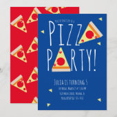 Bold Pizza Birthday Party Restaurant Blue Red Kaart (Voorkant / Achterkant)