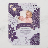 Bold Plum Botanical C'est une fille Faire-part de  (Devant / Derrière)