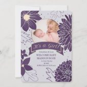 Bold Plum Botanical C'est une fille Faire-part de  (Devant)