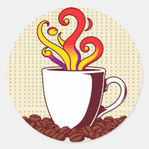 Bold Pop Art Coffee Cup Retro Ronde Sticker