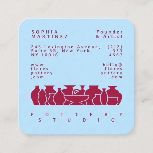 Bold Pottery Vase Silhouette Design Business Card Vierkante Visitekaartje (Achterkant)