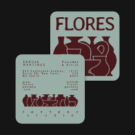 Bold Pottery Vase Silhouette Design Business Card Vierkante Visitekaartje