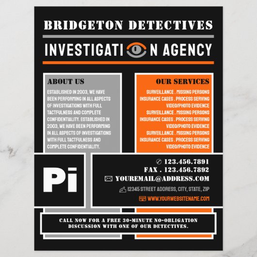 Bold Private Eye, privédetective Investigator Flyer (Voorkant)
