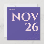 Bold Purple Blush Minimalist Wedding Save the Date Aankondiging (Voorkant)