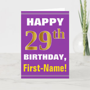 Bold, Purple, Faux Gold 29th Birthday w/ Name Card Kaart