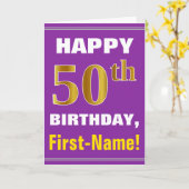 Bold, Purple, Faux Gold 50th Birthday w/ Name Card Kaart (Gele Bloem)