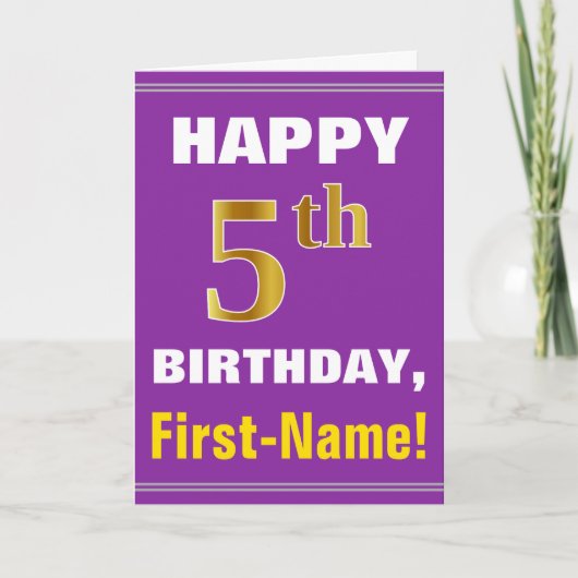Bold, Purple, Faux Gold 5e anniversaire avec carte (Devant)