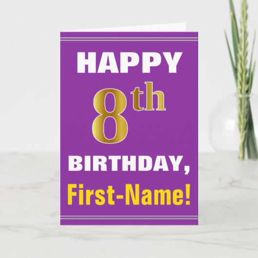 Bold, Purple, Faux Gold 8e anniversaire avec carte (Devant)