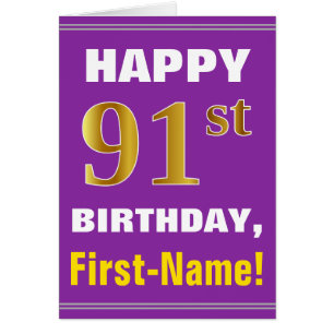 Bold, Purple, Faux Gold 91e anniversaire avec cart