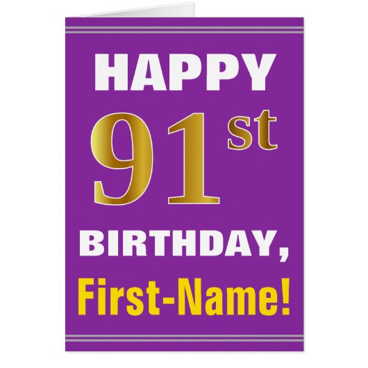 Bold, Purple, Faux Gold 91e anniversaire avec cart (Devant)