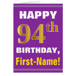Bold, Purple, Faux Gold 94th Birthday w/ Name Card