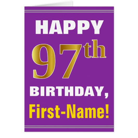 Bold, Purple, Faux Gold 97e anniversaire avec cart (Devant)