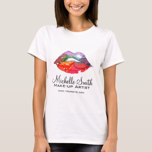 Bold Rainbow Lips Waterverf Tekening Beauty Make-u T-shirt (Voorkant)