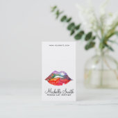 Bold Rainbow Lips Waterverf Tekening Beauty Make-u Visitekaartje (Staand voorkant)