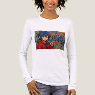 Bold Red Anime USA Graphic T-Shirt