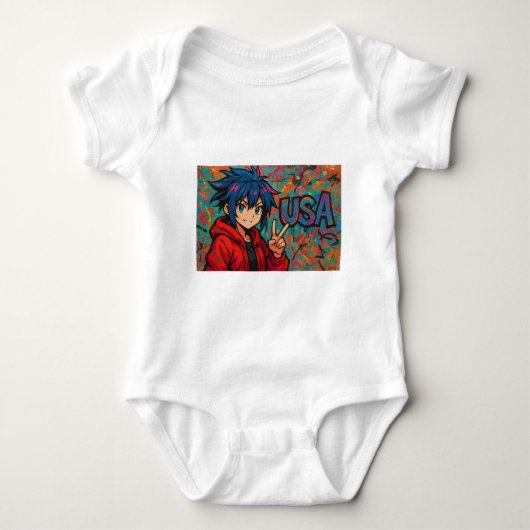 Bold Red Anime USA Graphic T-Shirt (Voorkant)