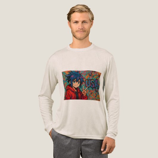 Bold Red Anime USA Graphic T-Shirt (Voorkant)