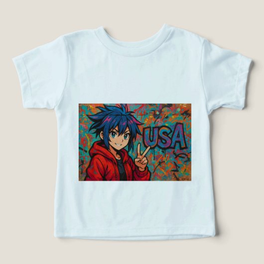 Bold Red Anime USA Graphic T-Shirt (Design Recto)