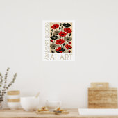 Bold Red & Black Retro Poppies Floral Poster (Keuken)