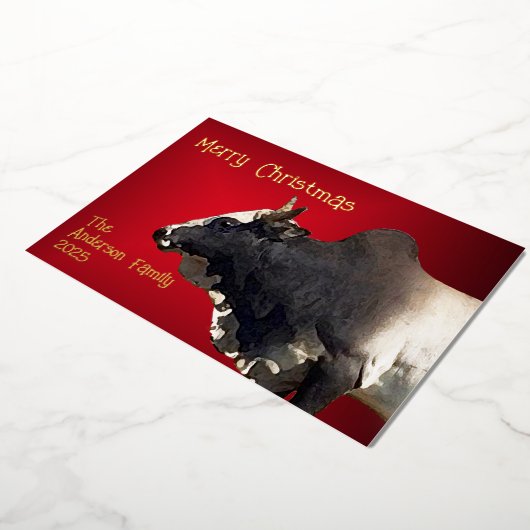 Bold Red Brahma Bull Custom Christmas Folie Feestdagenkaart (Gedraaid)