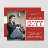 Bold Red en White Photo Afstuderen Aankondiging (Voorkant / Achterkant)