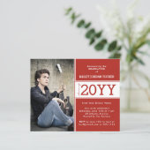 Bold Red en White Photo Afstuderen Aankondiging (Staand voorkant)