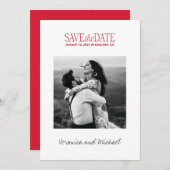 Bold Red Font Modern Photo Save The Date (Voorkant / Achterkant)