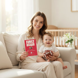 Bold Red Football First Birthday Party Invite Kaart