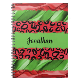 Bold Red & Green Animal Print Personalized Notitieboek